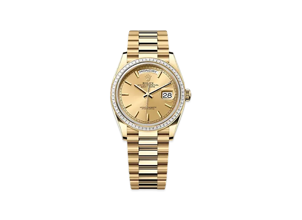ROLEX Day-Date 36mm Yellow Gold Diamond 128398TBR "Champagne-colour"