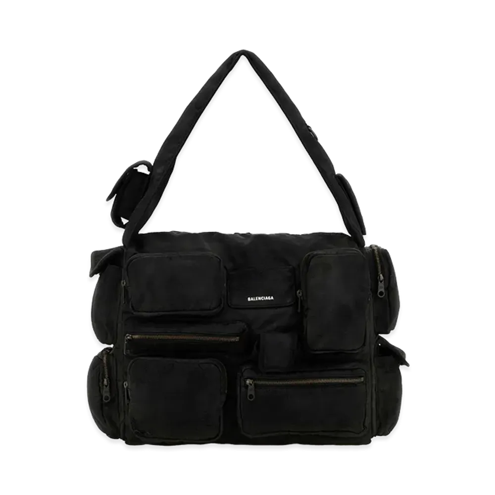 BALENCIAGA Canvas Large Superbusy Shoulder Bag "Black"