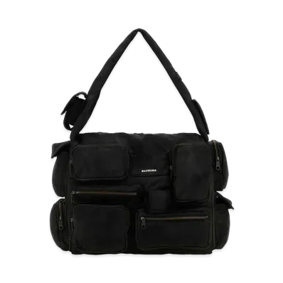 BALENCIAGA Canvas Large Superbusy Shoulder Bag "Black"