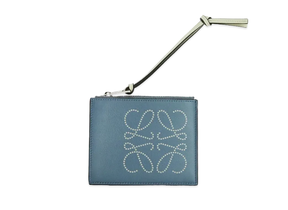 LOEWE Brand Coin Cardholder In Calfskin "Storm Blue / Marble Green"
