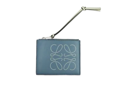 LOEWE Brand Coin Cardholder In Calfskin "Storm Blue / Marble Green"