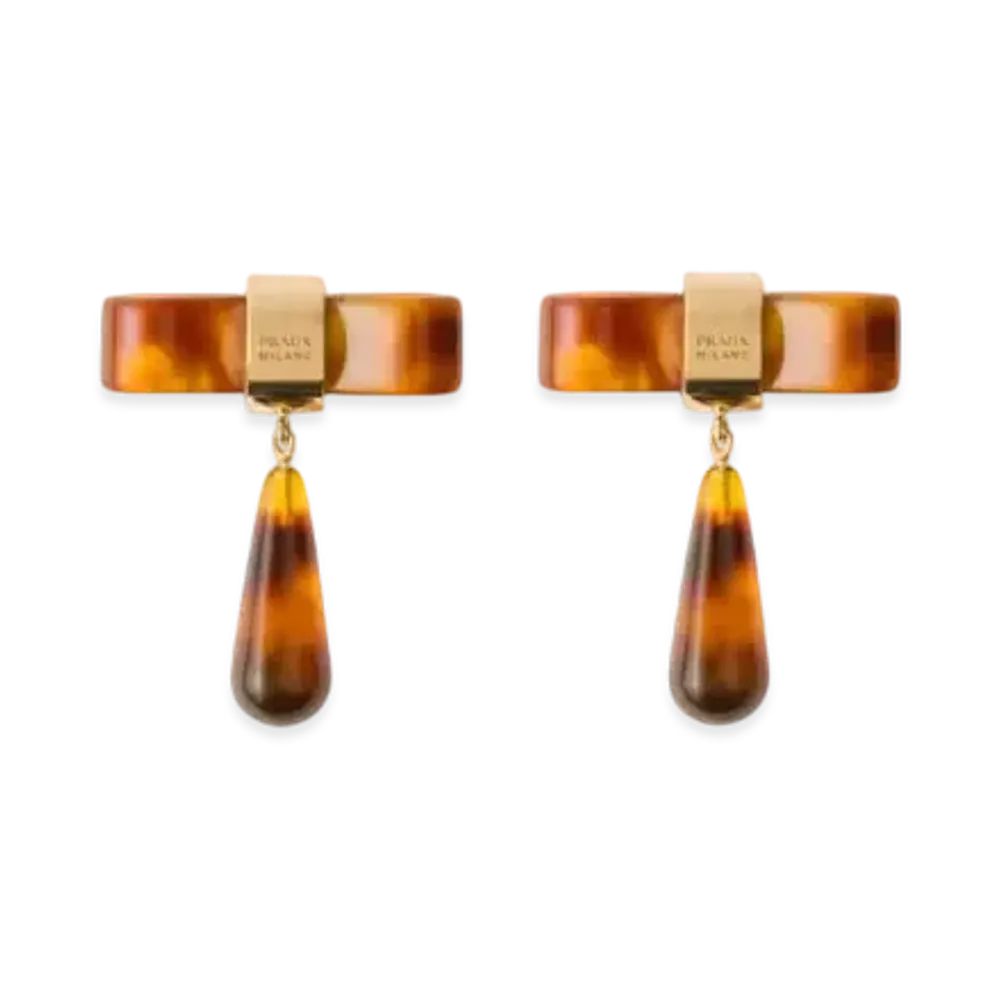 PRADA Metal Earrings "Beige/Tortoise Color"