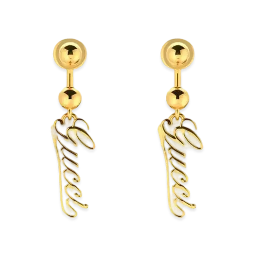 GUCCI Baule Earrings with Gucci Script "Yellow Gold"