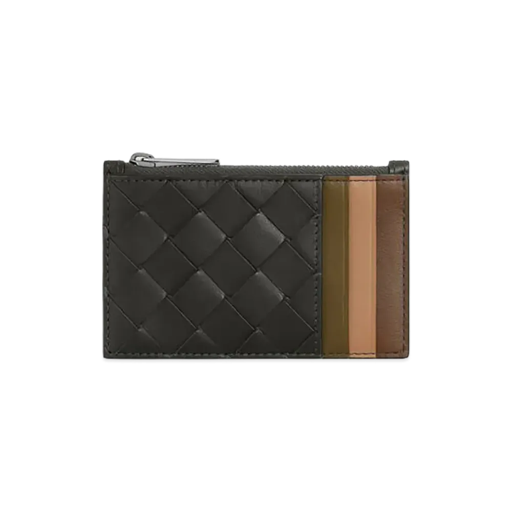 Bottega Veneta Intrecciato Zipped Card Case "Graphite/Rainbow"