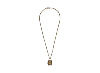 GUCCI Lion Head Colored Stone Necklace "Gold"