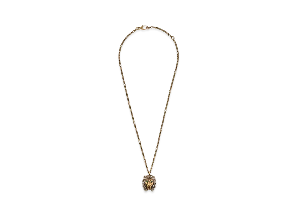 GUCCI Pearl Lion Head Necklace "Gold"