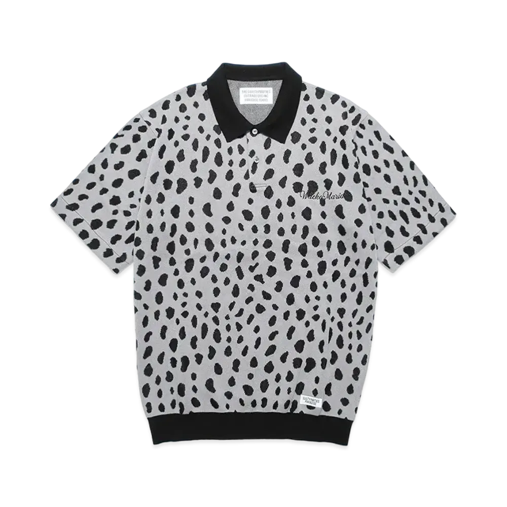 WACKO MARIA Leopard Jacquard Knit Polo Shirt "Gray"