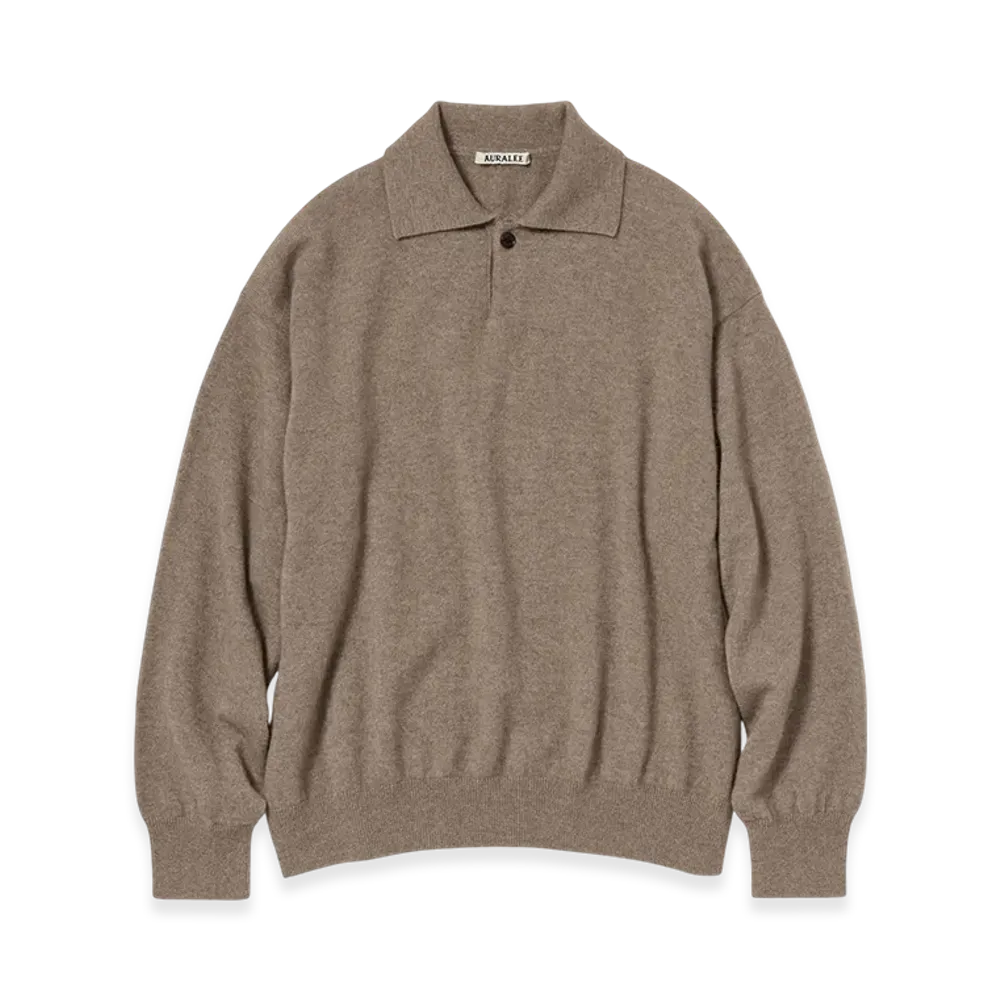 AURALEE Baby Cashmere Knit Polo "Natural Brown"