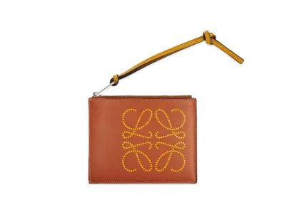 LOEWE Brand Coin Cardholder In Calfskin "Tan / Ochre"