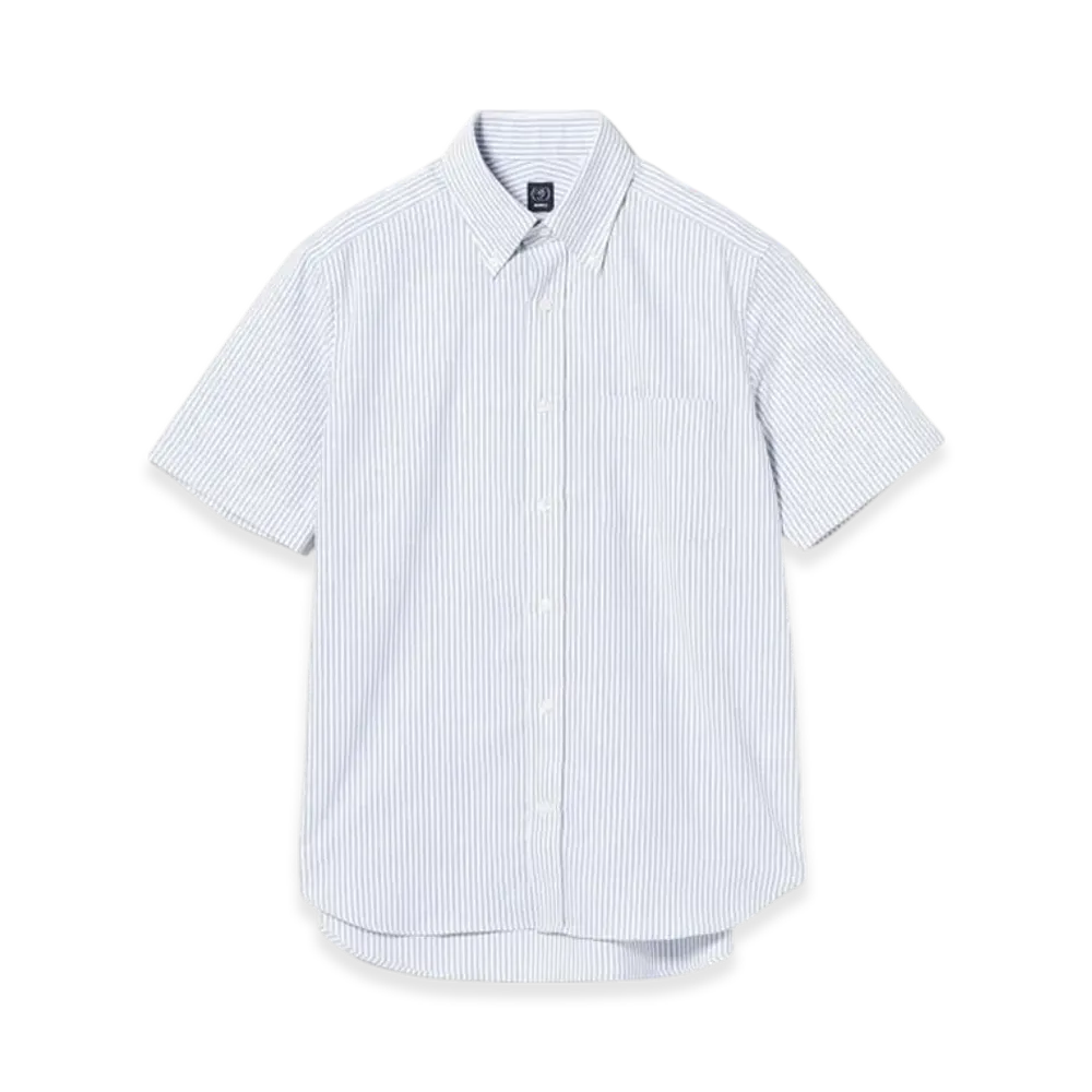 BEAMS Coolmax Oxford Striped Short Sleeve Button Down "Blue"