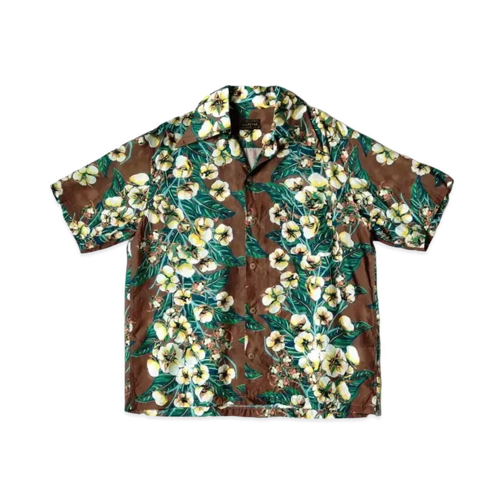 KAPITAL Silk Rayon Cotton Flower Wrangle Color Aloha Shirt "Brown"