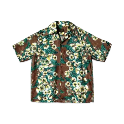 KAPITAL Silk Rayon Cotton Flower Wrangle Color Aloha Shirt "Brown"
