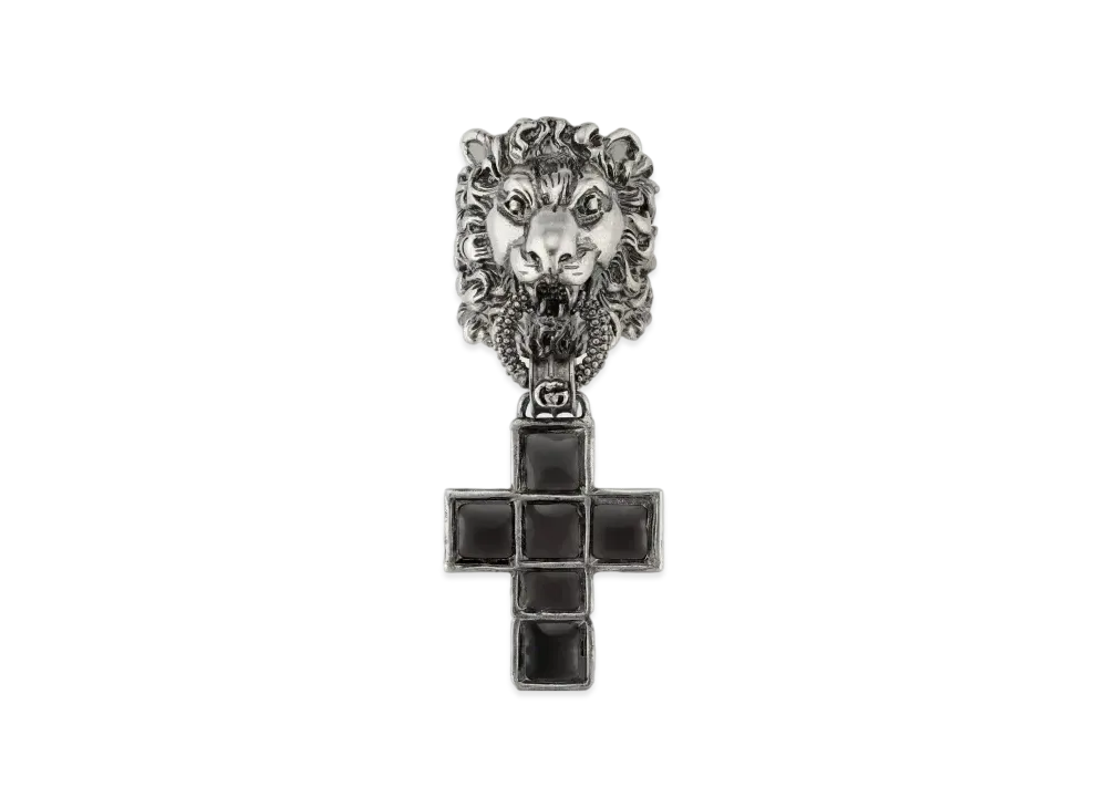 GUCCI Lion Head Cross Motif Ring "Silver"