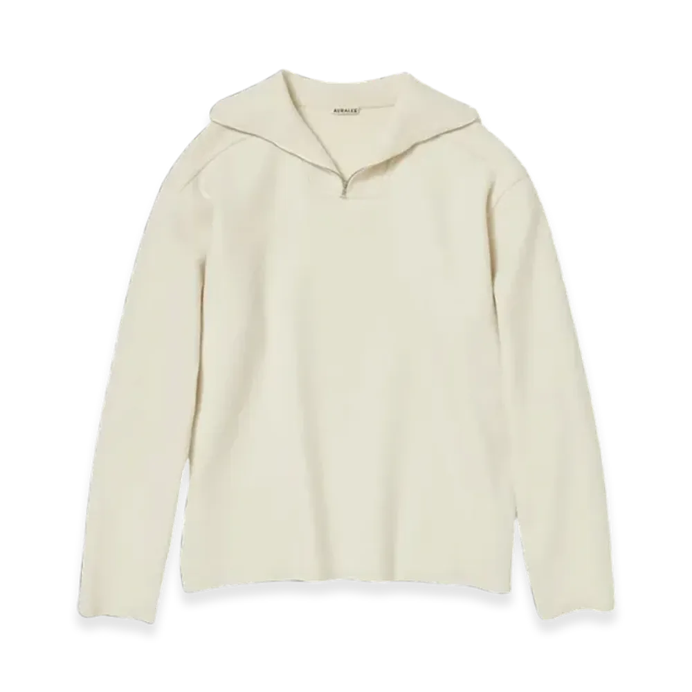 AURALEE Heavy Milano Rib Knit Zip "Ivory White"