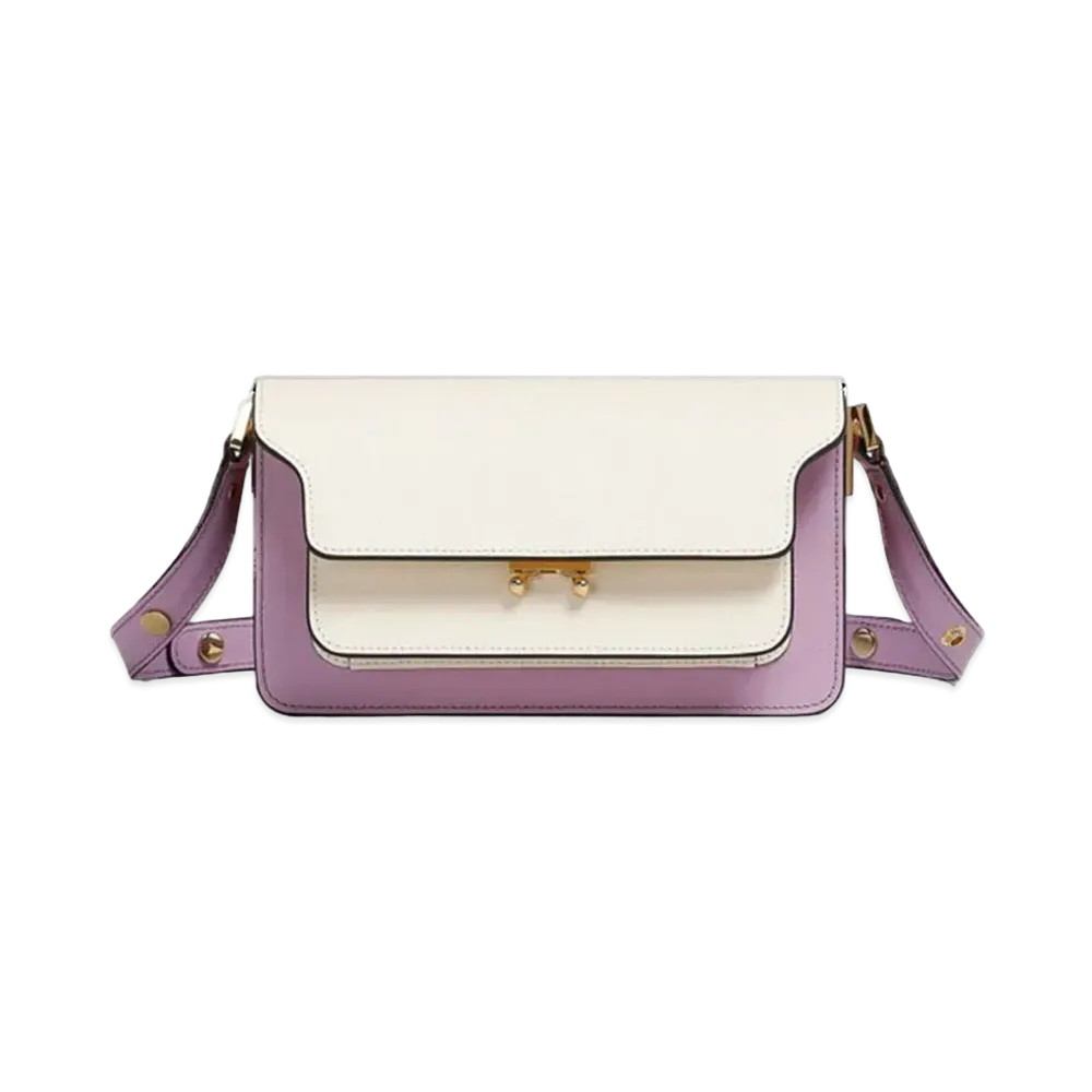 Marni Saffiano Leather EW Trunk Bag "Talc/Lightlila"