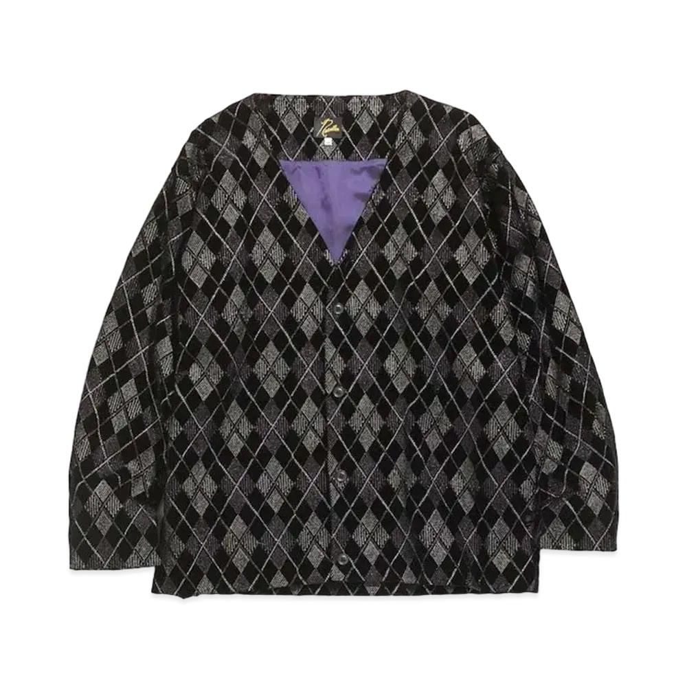 Needles CARDIGAN JACKET - ARGYLE EMB. VELVET "Black"