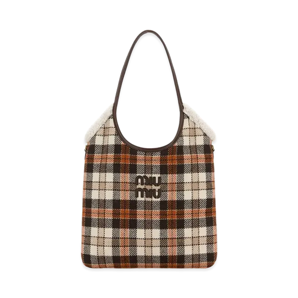 MIU MIU Women's Embroidered Fabric Shopping Bag "Checked"