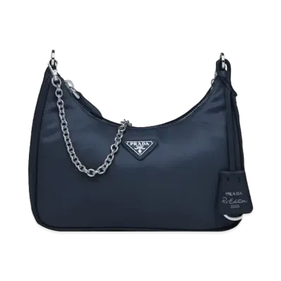 PRADA Re Edition 2005 Saffiano Leather Trim Nylon Shoulder Bag "Navy"