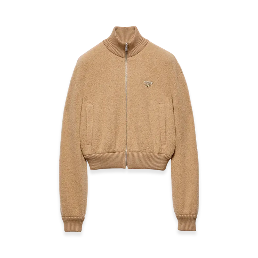 PRADA Women's Cotton Fleece Zipper Jacket "Camel Brown"