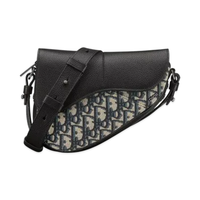 Dior Mini Saddle Bag Dior Oblique Jacquard with Grained Calfskin "Beige/Black"