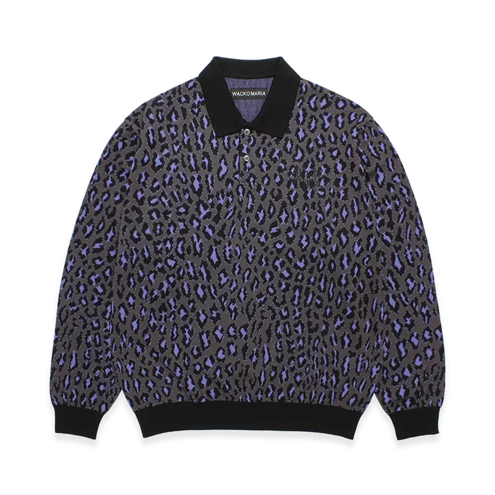 WACKO MARIA Leopard Jacquard Polo Shirt "Charcoal"