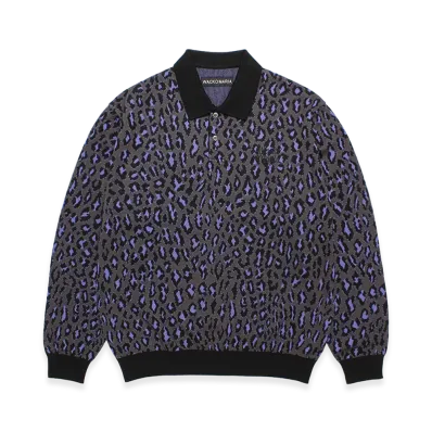 WACKO MARIA Leopard Jacquard Polo Shirt "Charcoal"