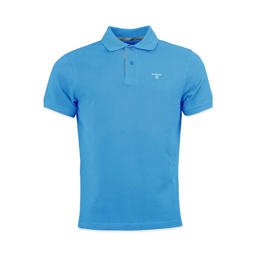 Barbour Tartan Switching Short Sleeve Polo Shirt "Sky"