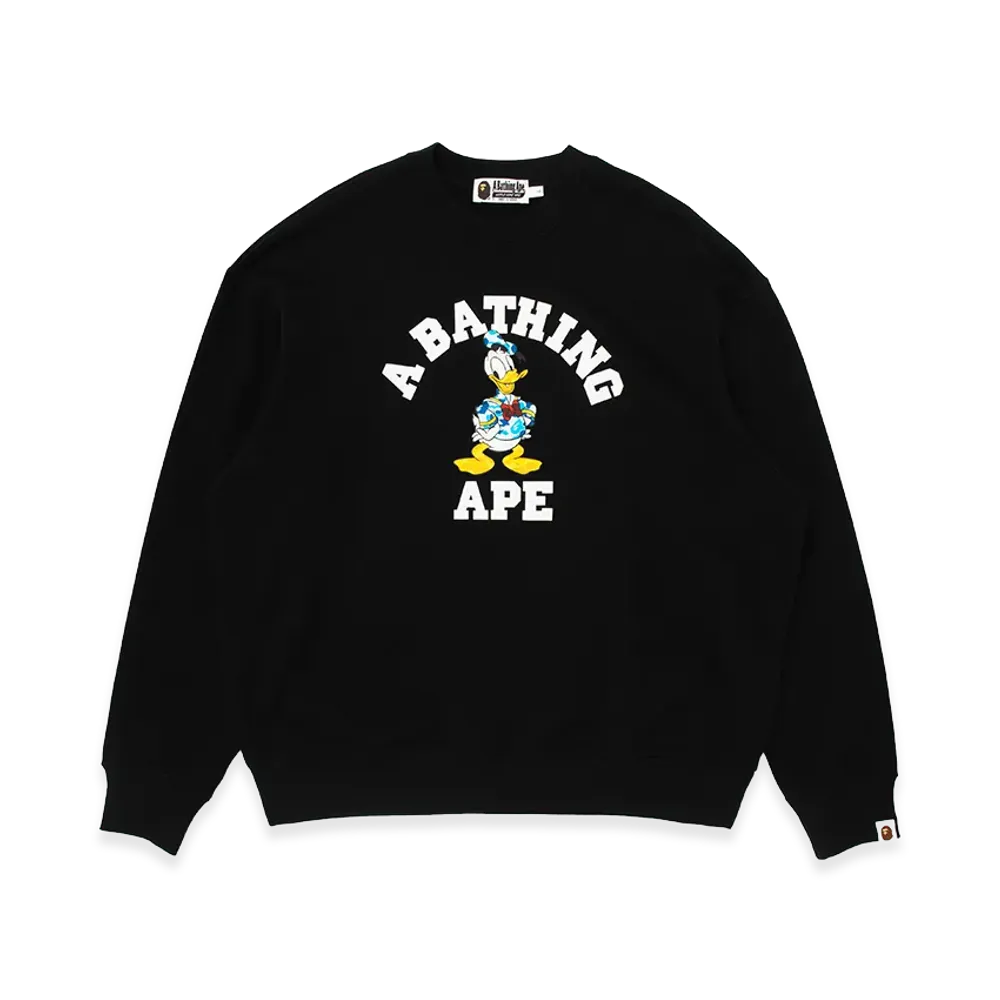 A BATHING APE x Disney Donald Duck College Relaxed Fit Crewneck "Black"