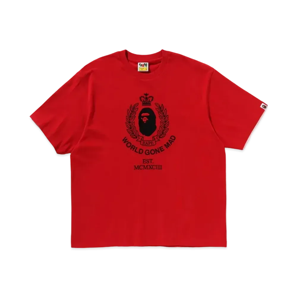 A BATHING APE Crest College Logo Relaxed Fit Tee "Red"