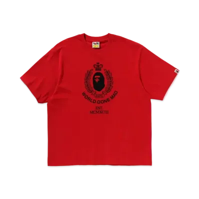 A BATHING APE Crest College Logo Relaxed Fit Tee "Red"