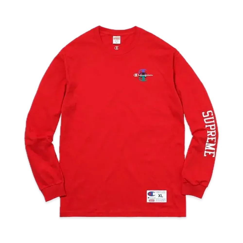 Supreme x Champion Stacked C L/S Tee "Red"