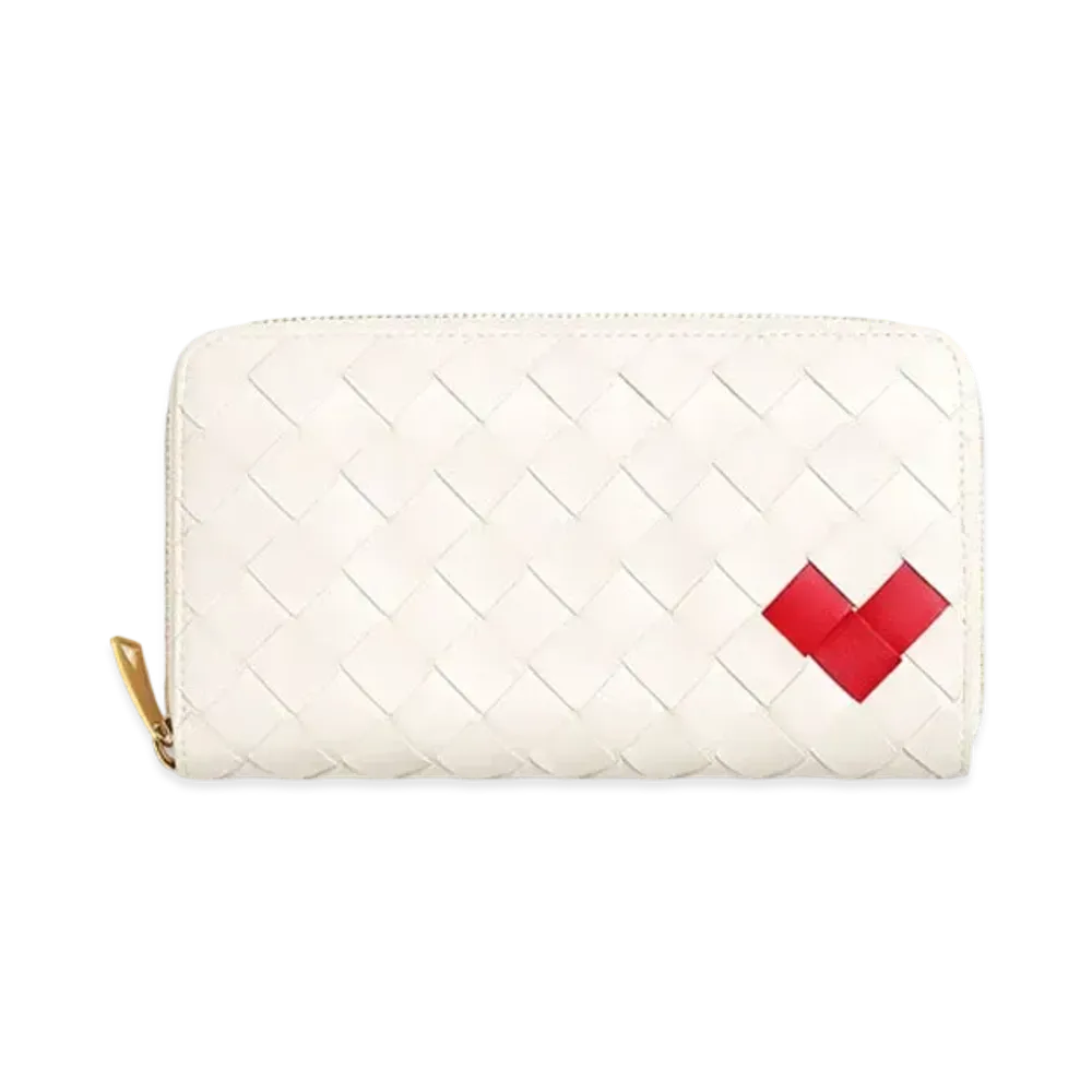 Bottega Veneta Intrecciato Zip Around Wallet "White/Vernis"