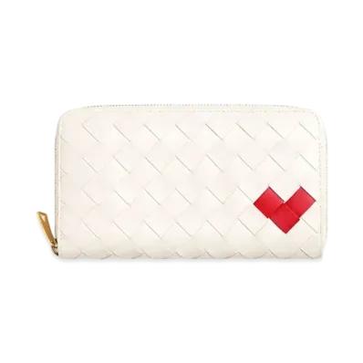 Bottega Veneta Intrecciato Zip Around Wallet "White/Vernis"
