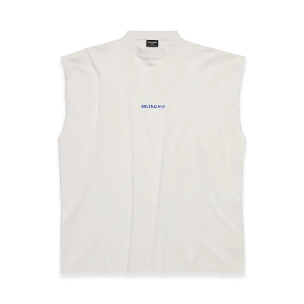 BALENCIAGA Men's Back Sleeveless T-Shirt "Dirty Effect White/Blue"