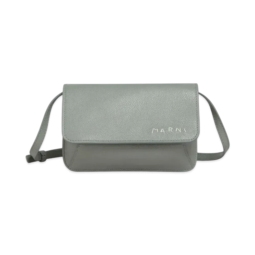 Marni Leather Shoulder Bag with Marni Mending Embroidery "Storm"