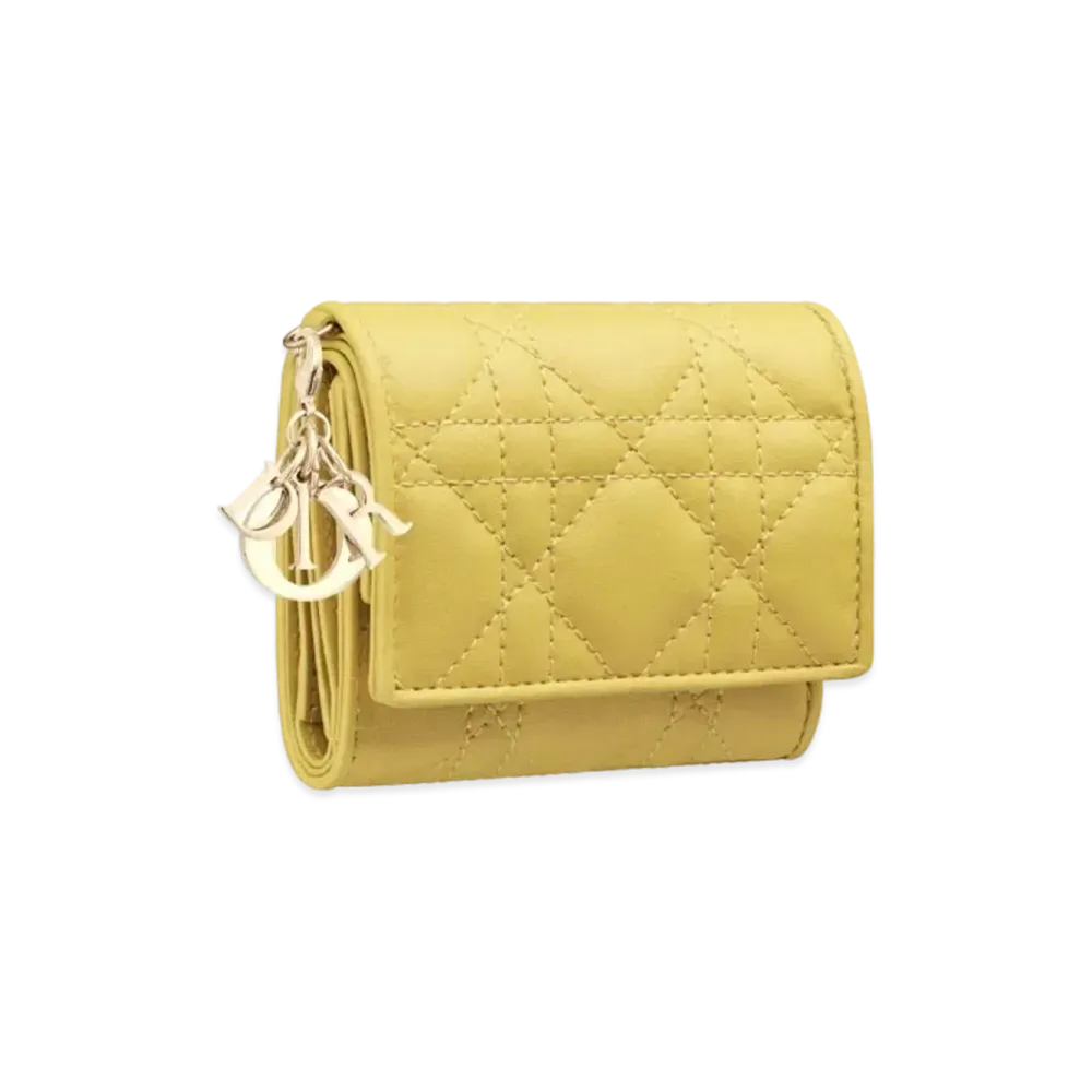 Dior Lady Dior Lotus Wallet Cannage Skin "Mustard Yellow"