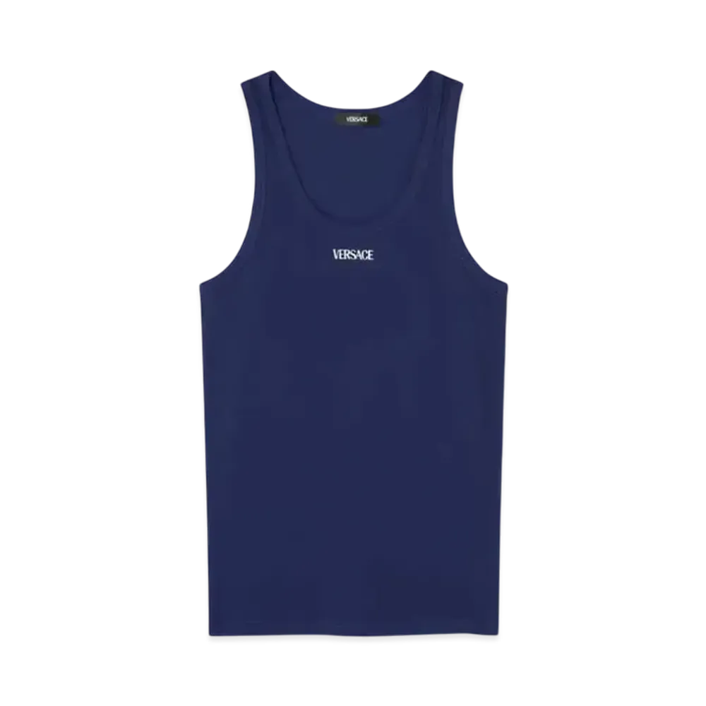Versace Logo Rib Knit Tank Top "Blue"