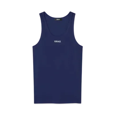 Versace Logo Rib Knit Tank Top "Blue"