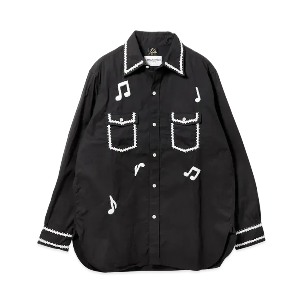NEEDLES Work Shirt - Music Note / Hand Emb. "Black"
