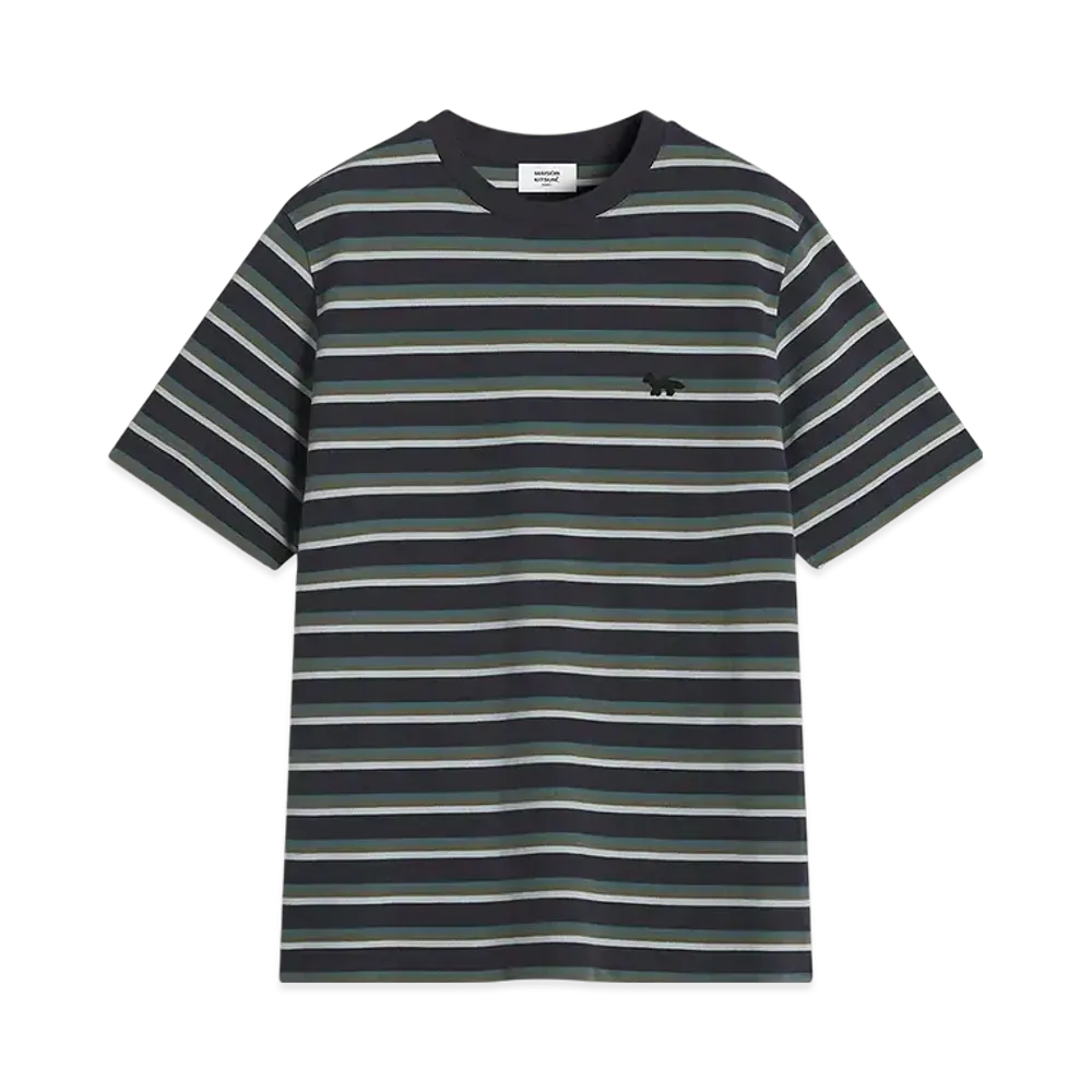 Maison Kitsune Profile Fox Patch Stripe Comfort T-Shirt "Soft Teal/Bay Leaf/Cirrus Blue"