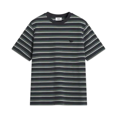 Maison Kitsune Profile Fox Patch Stripe Comfort T-Shirt "Soft Teal/Bay Leaf/Cirrus Blue"