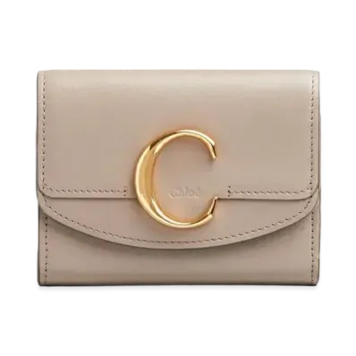 Chloe Chloe C Small Tri Fold Wallet In Shiny Calfskin "Motty Grey"