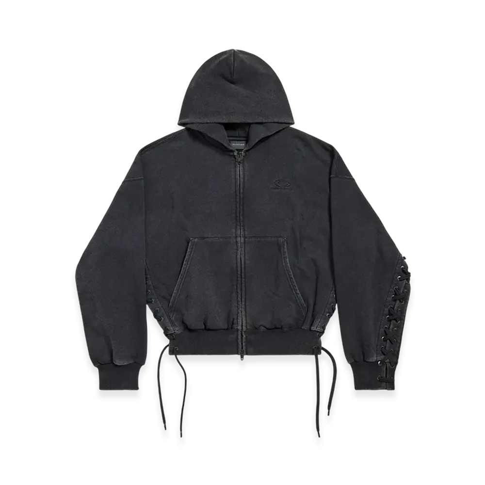 BALENCIAGA Loop Sports Icon Lace-up Hoodie "Faded Black"
