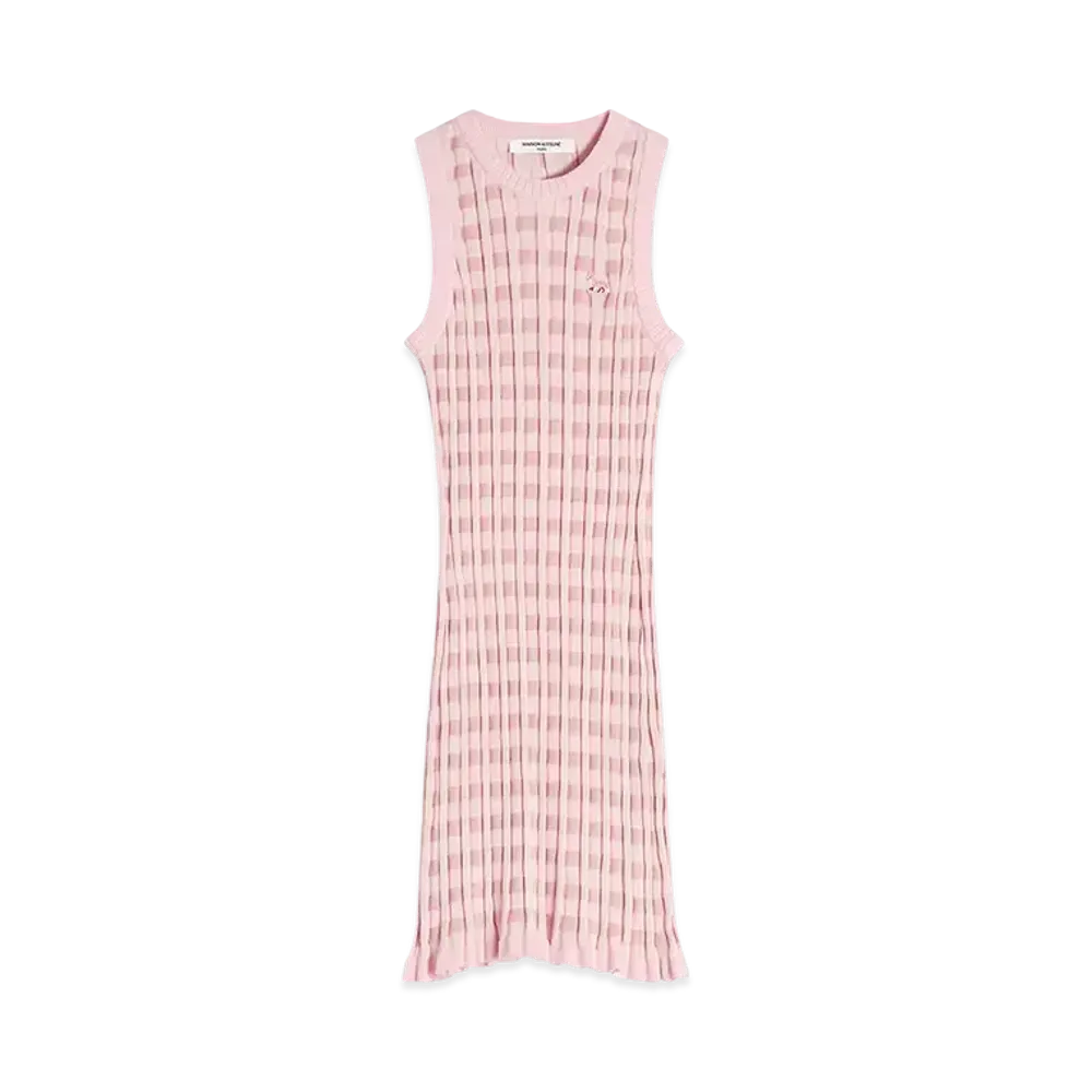 Maison Kitsune Baby Fox Patch Check Short Dress "Fraise"