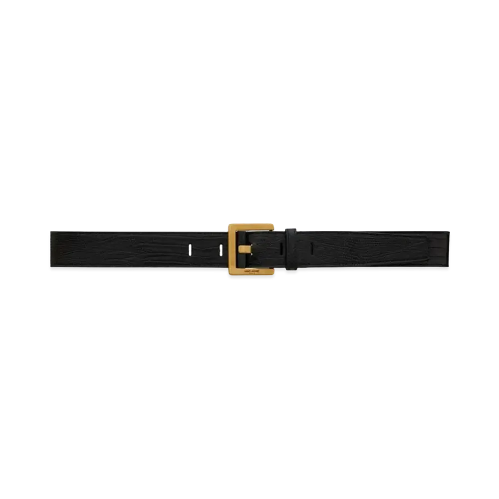 Saint Laurent Bridge Belt With Covered Buckle In Lizard-Embossed Leather "Black"