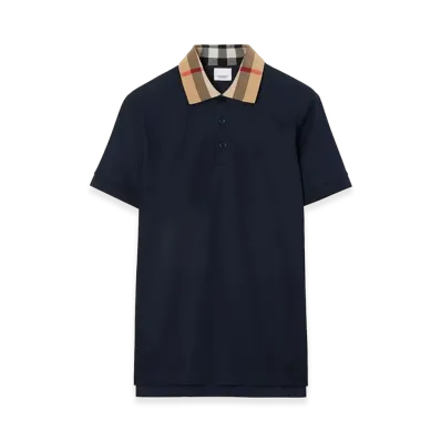 Burberry Slim Fit Check Collar Cotton Polo Shirt "Blue"
