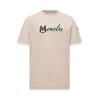 MONCLER Embroidered Varsity Logo Cotton T-shirt "Light Pink"
