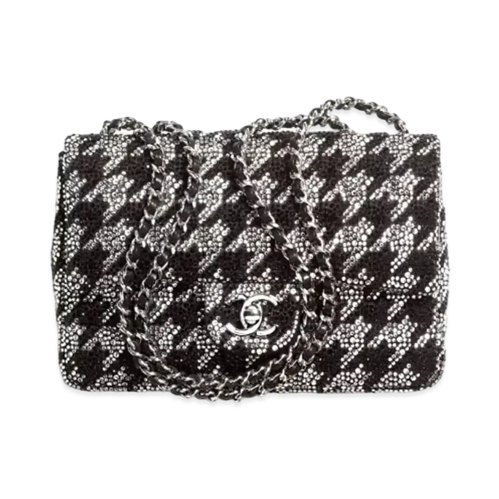 CHANEL Evening Bag Strass, Silver-Tone Metal "Black/Silver"