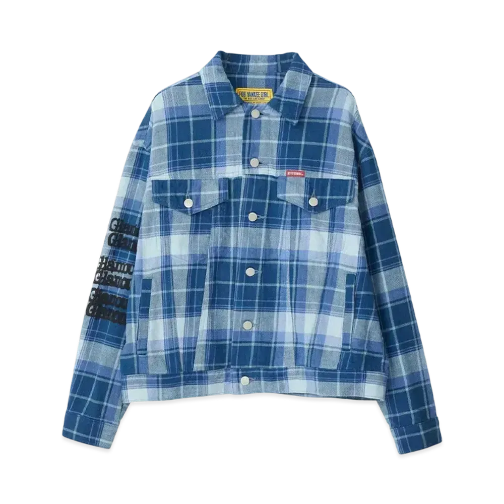 HYSTERIC GLAMOUR Type Logo Check Trucker Jacket "Blue"