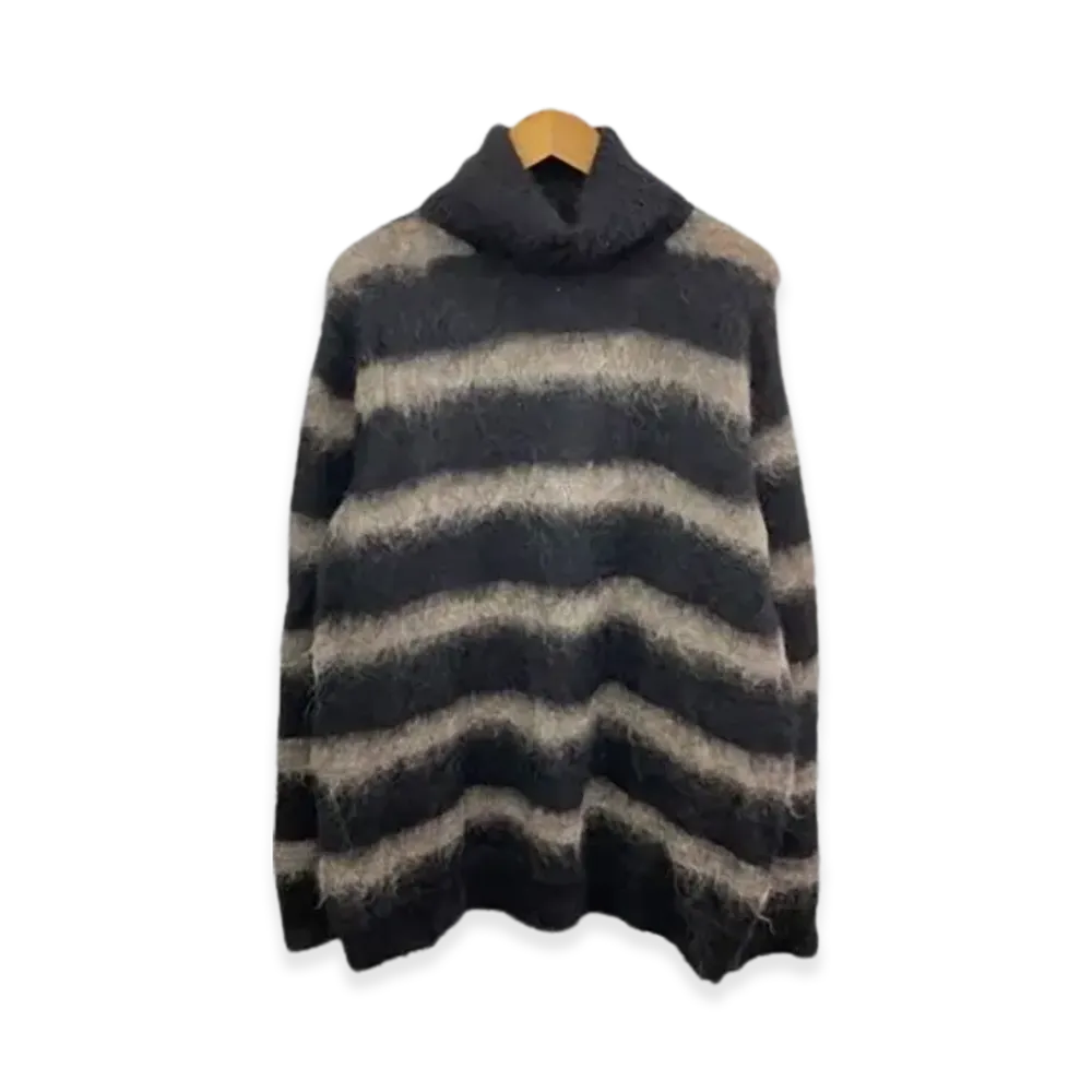Yohji Yamamoto POUR HOMME 5G Brushed Random Stripe Turtle Neck Kint "Black"